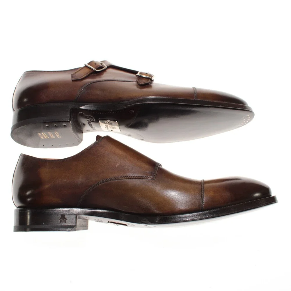 Di Bianco NWD Double Monk Strap Dress Shoes Size 10 US in Brown Leather